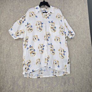 Nautica Mens XL Floral Button-Up Shirt White With Blue & Beige Flowers